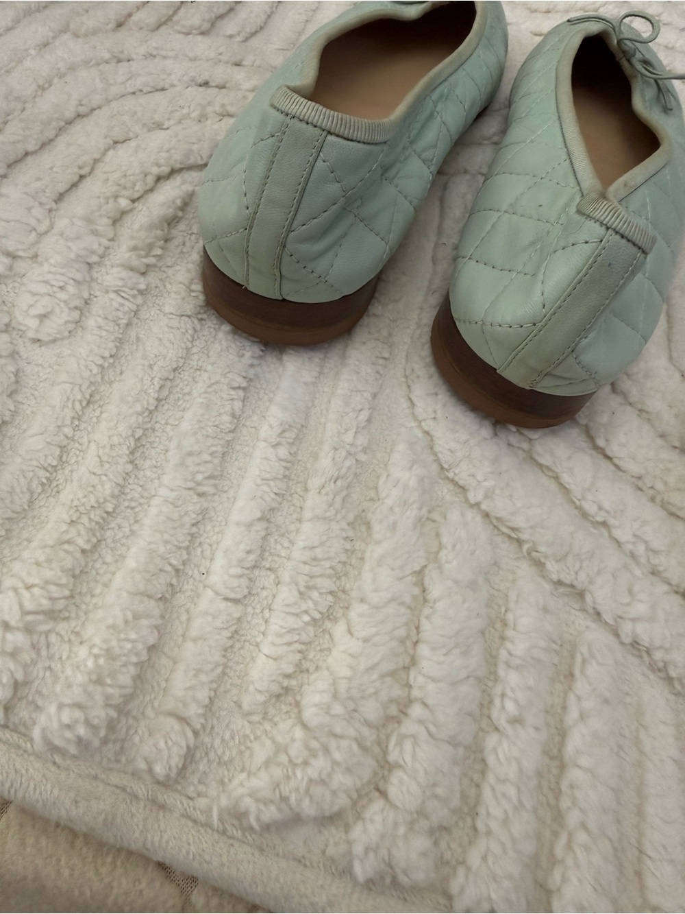 CHANEL Mint Green Quilted Leather Ballet Flats with CC Cap Toe - Picture 4 of 10